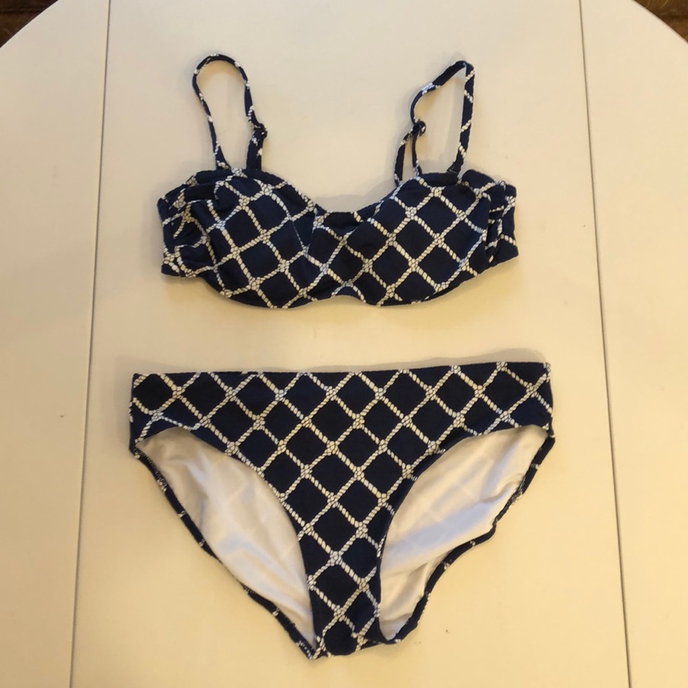 Lands’ End Blue & White Bikini Sz 4